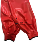 Men's Red and Black Sexy Sports Latex Pants with Buttons Front Rubber Trousers Bottoms