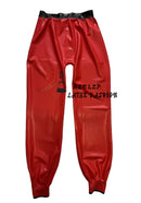 Men's Red and Black Sexy Sports Latex Pants with Buttons Front Rubber Trousers Bottoms