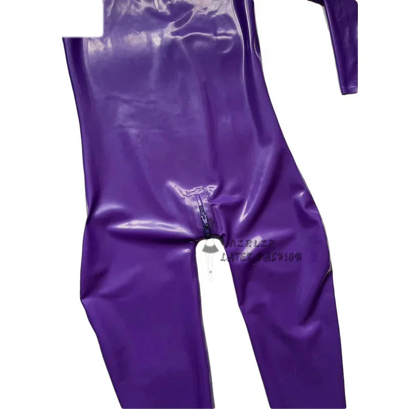 Latex Unisex Catsuit Purple Rubber Bodysuit With Back Zipper Zentai Unitard Costume