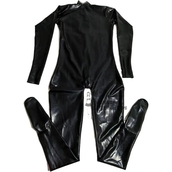 Latex Catsuit Black Color Rubber Suit Neck Entry Ruuber Bodysuit With Crotch Zip Women's Catsuit