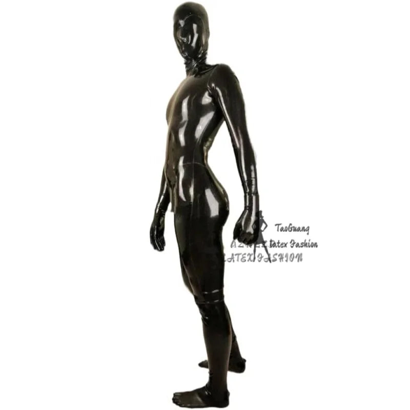 Sexy Men's Full Body Latex Gummi Catsuit Fetish Ruuber Bodysuits Toes Socks with Back Crotch Zipper