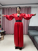 Latex Rubber V-neck Long Loose-fitting Jumpsuit, Suitable for Parties, Cosplay and Casual Wear.
