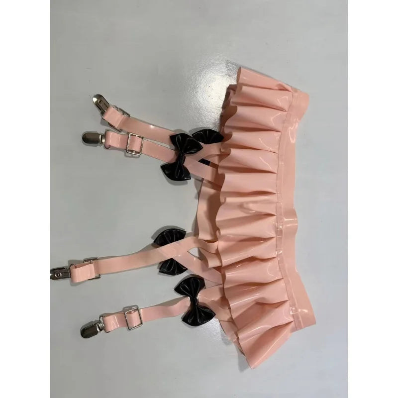 Baby Pink Sexy Mini Latex Belts With Frills Rubber Garters For Socking Bottoms