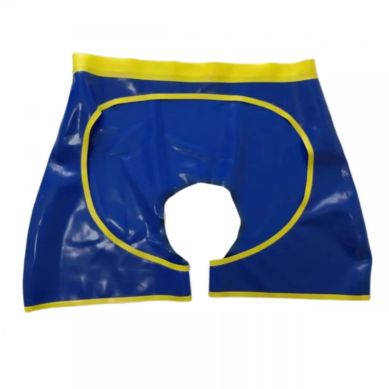 Latex Panties Mens Fetish Underwear Latex Rubber Boxer Shorts with Open Front and Back with Trim Sexy Erotic Panties