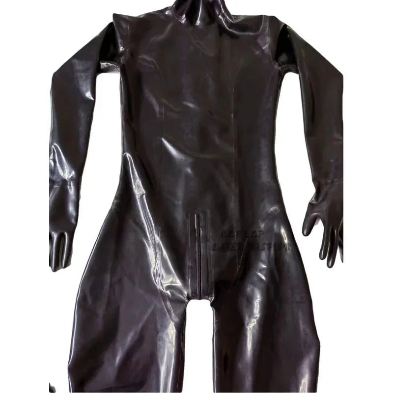 Black Latex Rubber Gummi Catsuit Bodystocking Zipper Open Crotch Body Cosplay Zentai Tight Sexy Leotard Unita