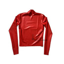 Rotes Latex Herren Langarm-T-Shirt Weiche Kleidung Männliches Fetisch-Kostüm Klassisches handgefertigtes Oberteil Gummihemd