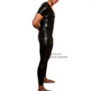 Sexy Black Short Sleeve Men's Neck Entry Latex Rubber Catsuit Feitsh Customize