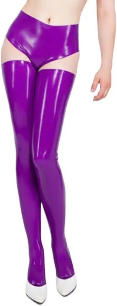 Latex 100% Rubber Stockings Shorts Set Tight Stockings Purple 0.4mm