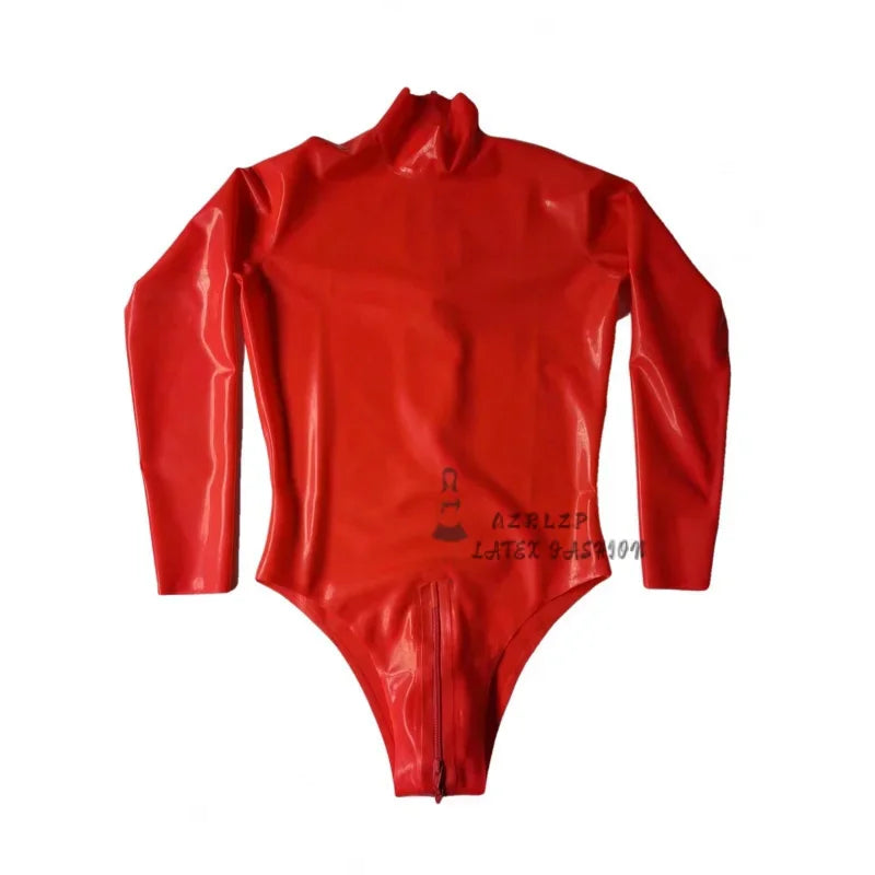 Male 100% Latex Bodysuit Long Sleeve High Cut Leotard Rubber Latex Swimming Latex Catsuit Crotch Zipper