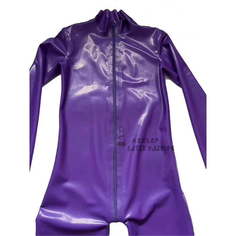 Latex Unisex Catsuit Purple Rubber Bodysuit With Back Zipper Zentai Unitard Costume