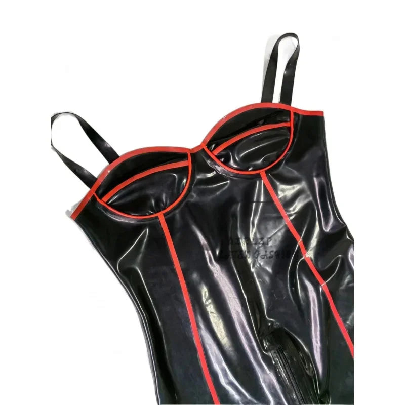 Sexy Latex Women Catsuit Rubber Bodycon Lingerie Red Black Catsuit Bodysuit Zipper Open Crotch Stretch Jumpsuits