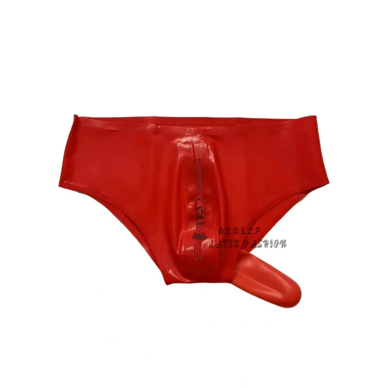 Sexy Men Latex Briefs Penis With Zipper Fetish Rubber Underwear Condom