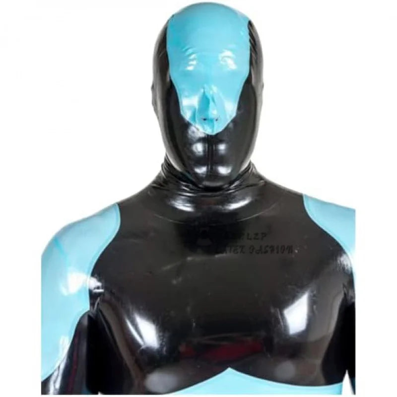 Handmade Full Body Fetish Men's Latex Catsuit Hood Rubber Bodysuit with Back Zipper