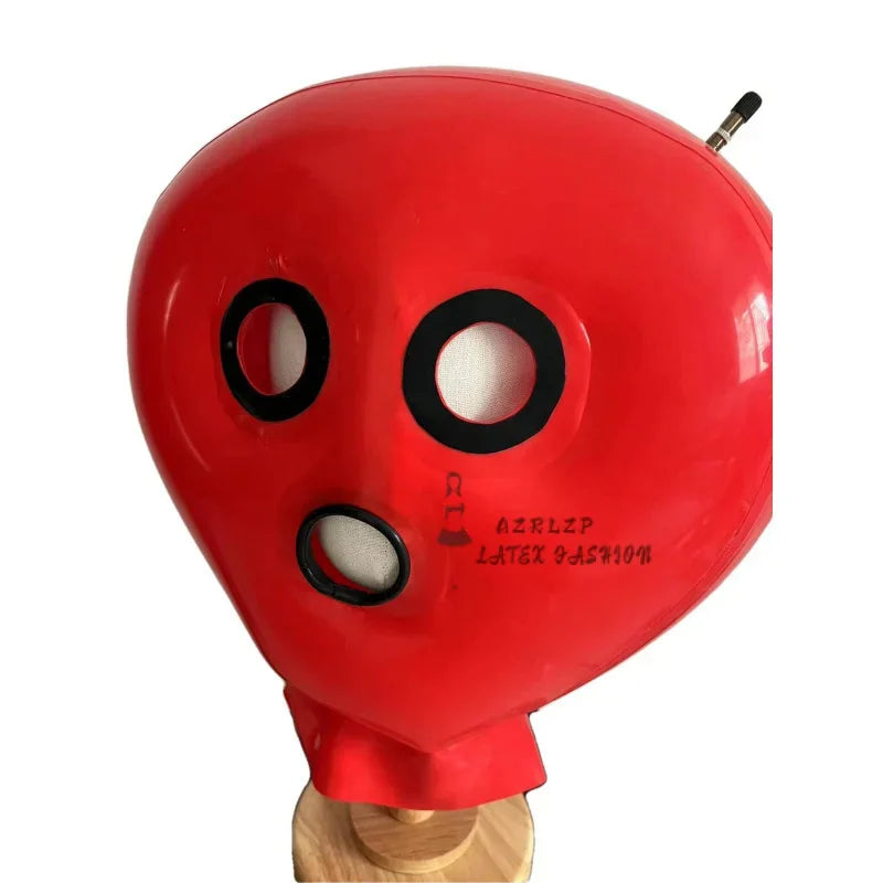 Red Latex Rubber Inflatable Unisex Double Layer Ball Mask Hood Winks Open Mouth