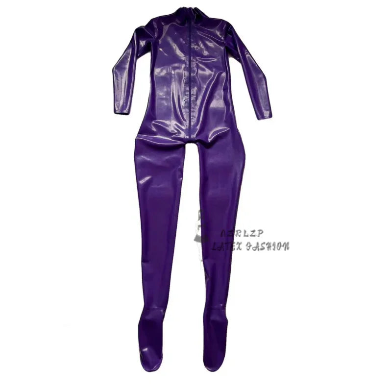 Latex Unisex Catsuit Purple Rubber Bodysuit With Back Zipper Zentai Unitard Costume