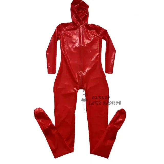 Sexy Full Body Latex Fetish Catsuit Rubber Hood Socks With Back Crotch Zipper Handmade