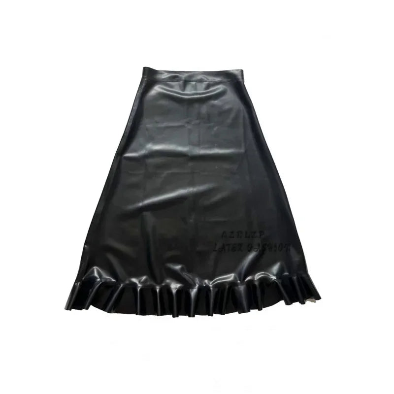 Latex Skirt Women'S  Rubber High Waist Black Skinny Midi Ruffles Playsuit Bodycon Bottoms