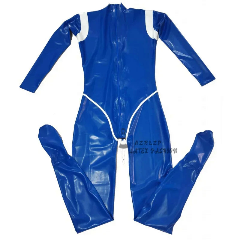 Latex Rubber Suit Full Body Blue Tights Bodysuit Stylish Catsuit