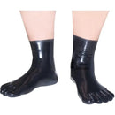Schwarze, sexy, kurze Gummi-Latex-Socken mit fünf Zehen