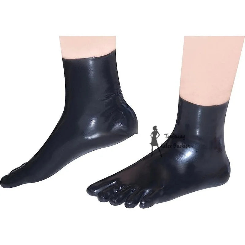 Black Sexy Short Rubber Five Toes Latex Socks