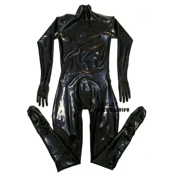 Handmade Black Latex Catsuit Erotic Rubber Bodysuit Female Back Crotch Zipper Lingerie