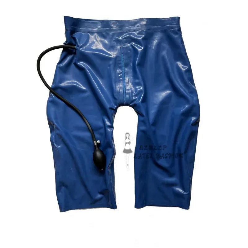 Men Inflatable Latex Shorts Crotch Zipper Rubber Handmade Double Layer Underpants Men Boxer Shorts