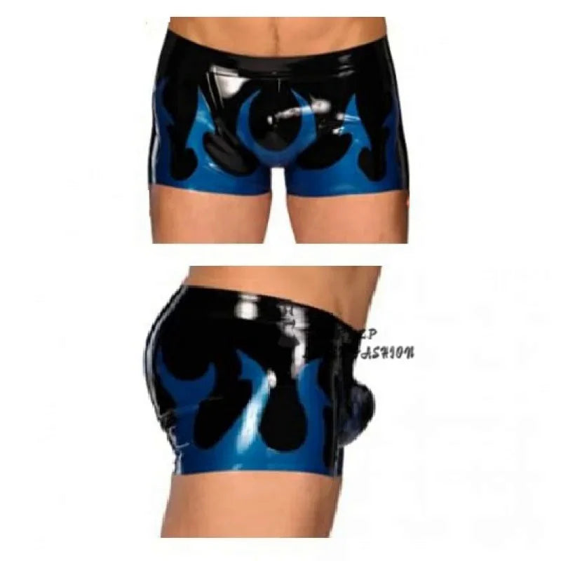 100% Latex Rubber Rubber Men's blue boxer shorts, black trim, some, party, comfortable 0.4mm