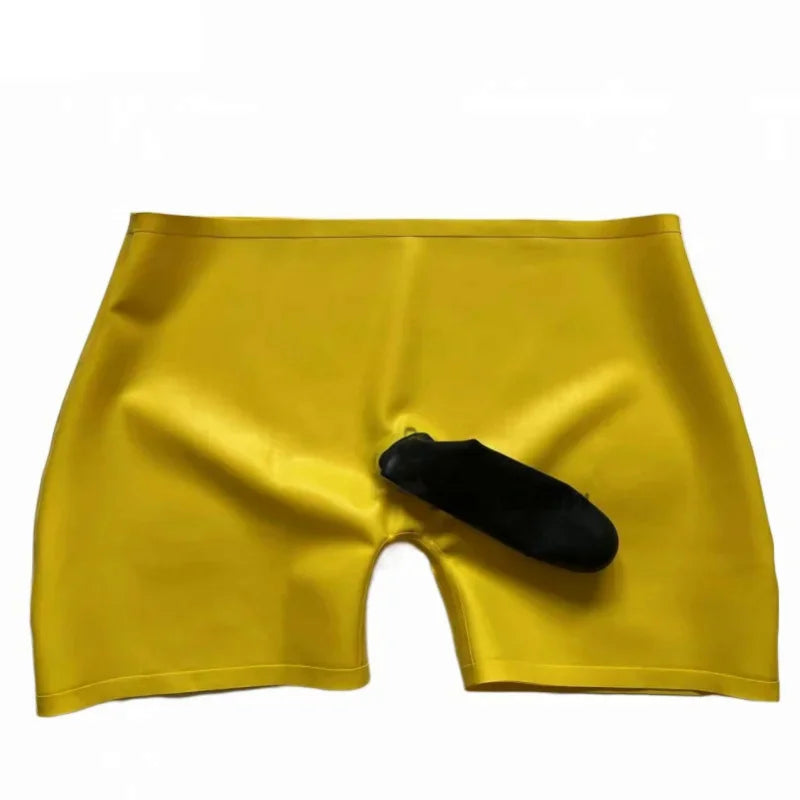 Sexy Latex Underwear Boxer Shorts Briefs Handmade Zipper Men Short Pants with Anal Condom