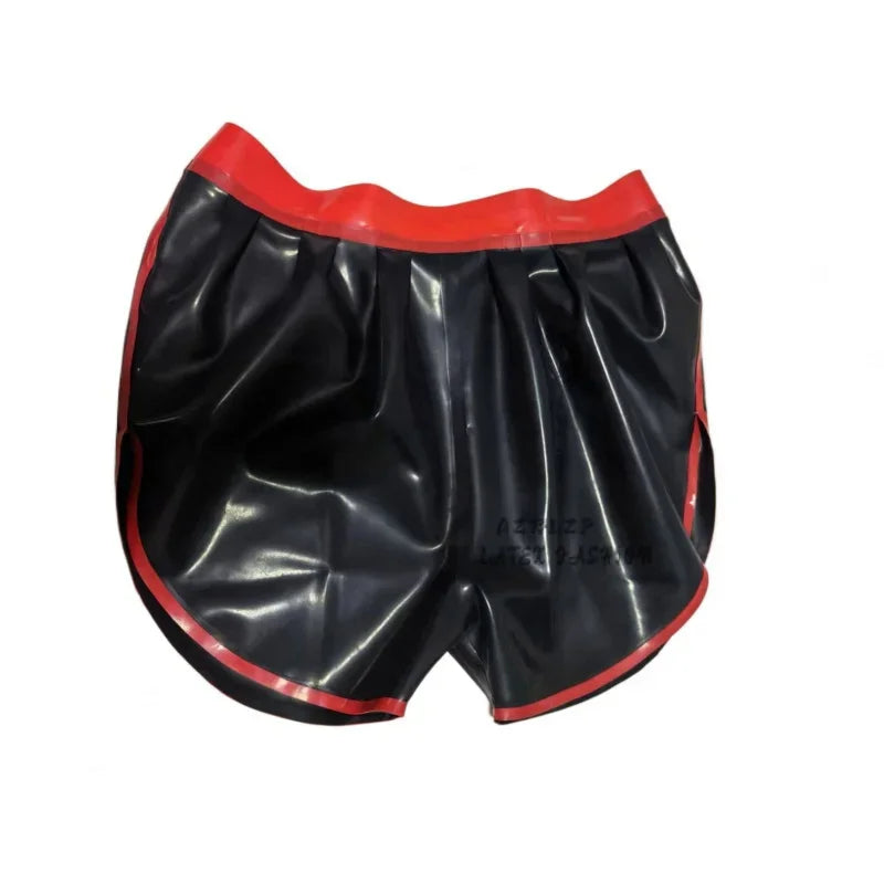 Latex Unisex Black Boxer Shorts with Red Waist Underwear 0.4mm Size