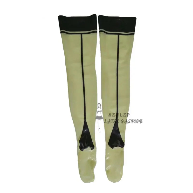 Transparent with Black Latex Stockings Rubber Long Long Socks