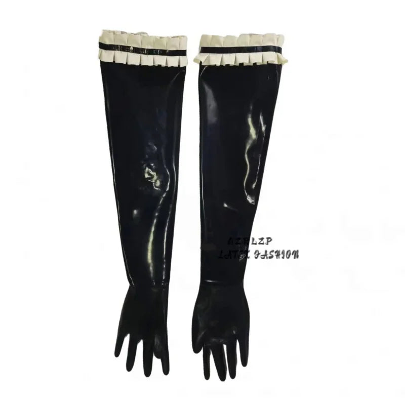 Unisex Latex Rubber Long Gloves Pleated decoration Fetish Catsuit