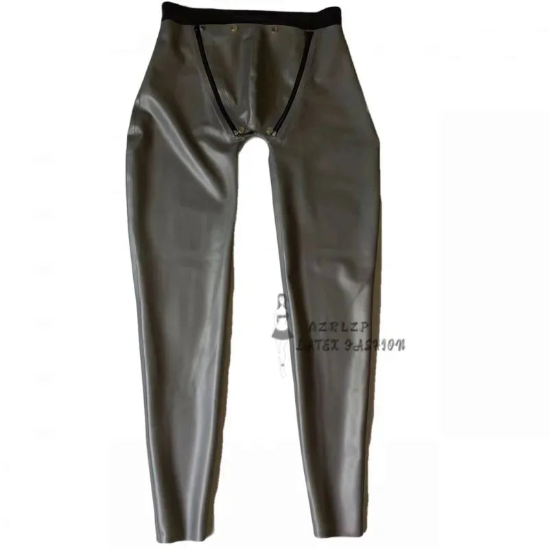 Latex Pants Men Rubber Trousers Tight With Crotch Zipper