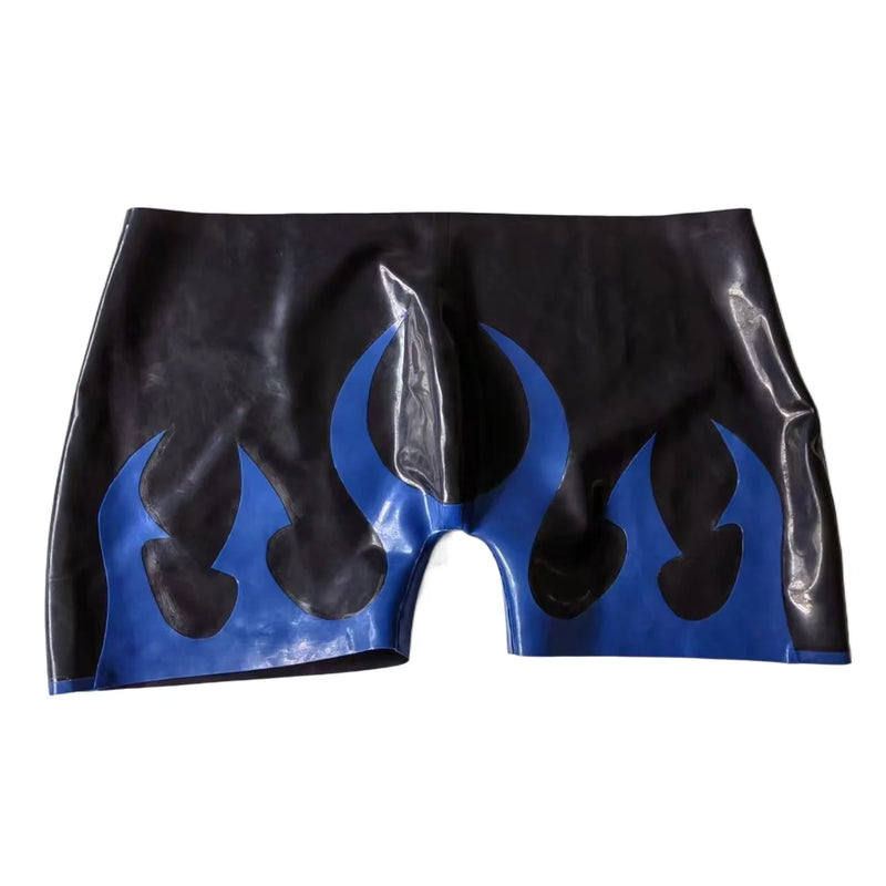 100% Latex Rubber Rubber Men's blue boxer shorts, black trim, some, party, comfortable 0.4mm