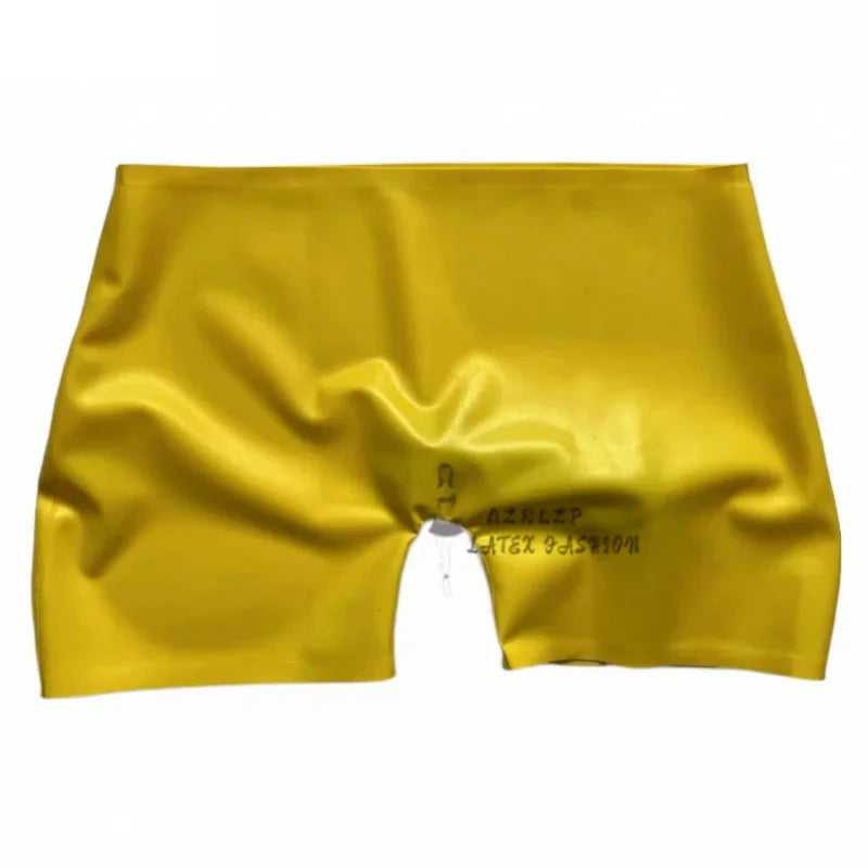 Sexy Latex Underwear Boxer Shorts Briefs Handmade Zipper Men Short Pants with Anal Condom