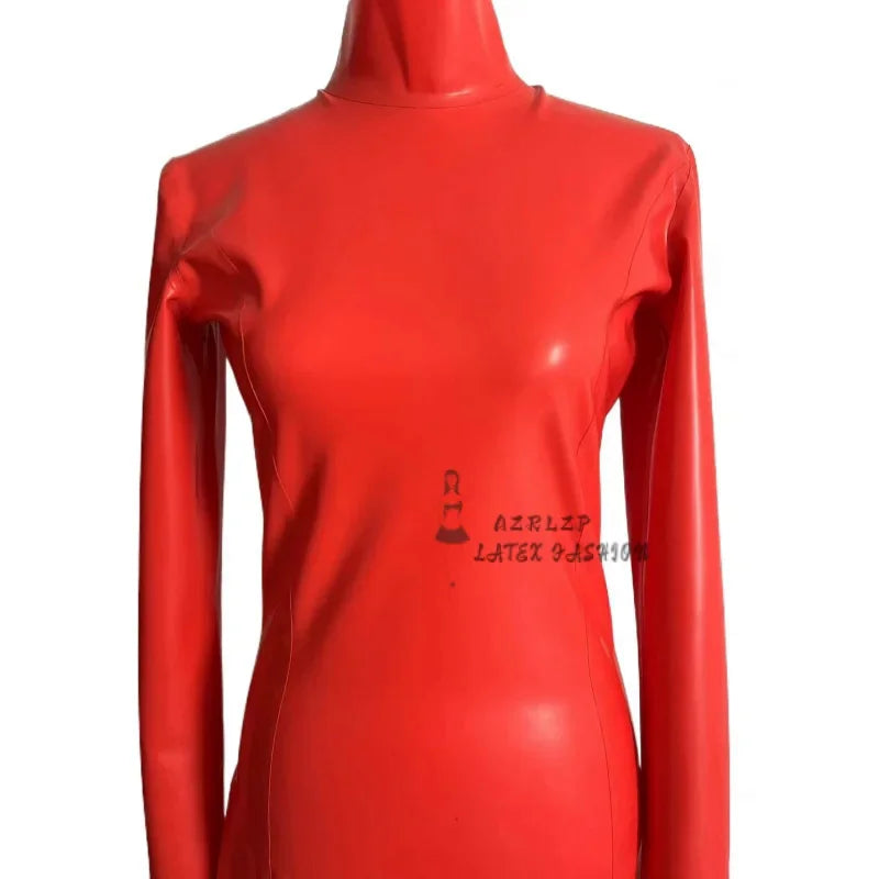 Sexy Long Sleeve Latex Women's Rubber Tight Party Dress With Back Zip Clubwear Custom