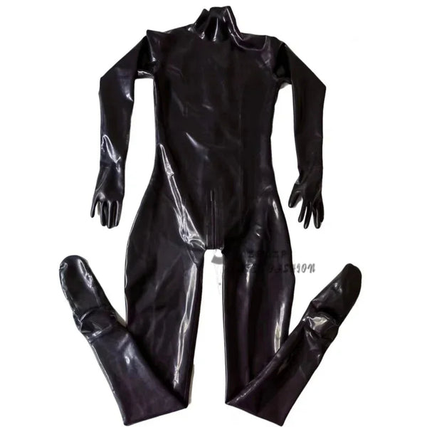 Black Latex Rubber Gummi Catsuit Bodystocking Zipper Open Crotch Body Cosplay Zentai Tight Sexy Leotard Unita