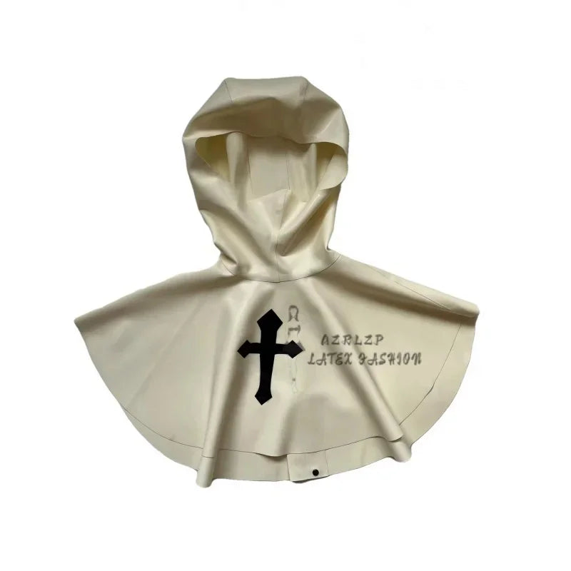 Sexy Latex Rubber Cosplay Nurse Mask White With Black Cross Face Opened Hood Handmade