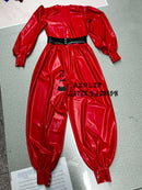Latex Rubber V-neck Long Loose-fitting Jumpsuit, Suitable for Parties, Cosplay and Casual Wear.