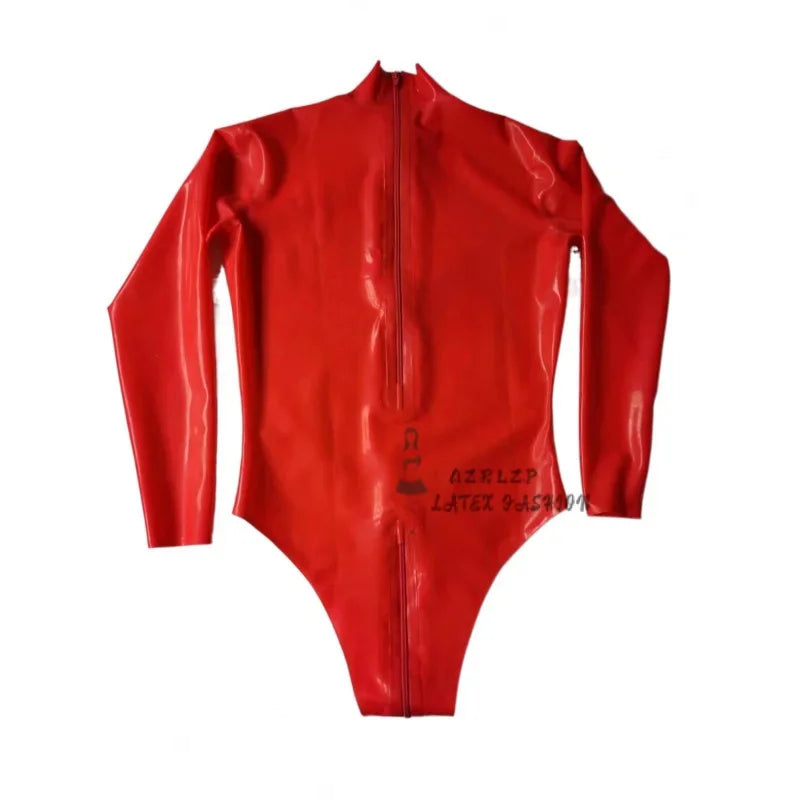 Male 100% Latex Bodysuit Long Sleeve High Cut Leotard Rubber Latex Swimming Latex Catsuit Crotch Zipper