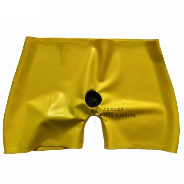 Sexy Latex Underwear Boxer Shorts Briefs Handmade Zipper Men Short Pants with Anal Condom