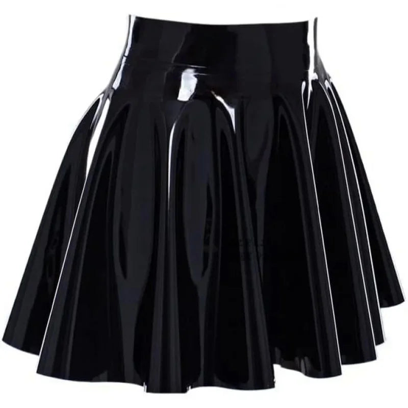 Black Sexy Latex Rubber No Zipper Skate Mini Skirt