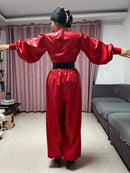 Latex Rubber V-neck Long Loose-fitting Jumpsuit, Suitable for Parties, Cosplay and Casual Wear.