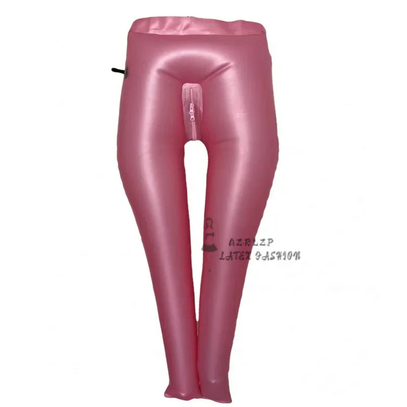 Inflatable Latex Pants Trousers Sexy Unisex Leggings Tights With Crotch Zipper