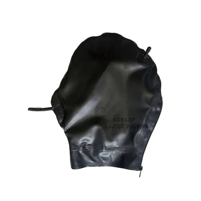 Sexy Black Inflatable Latex Fetish Hood Mask Catsuit Back Zipper