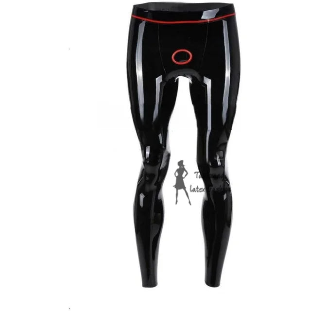 Latex Leggings Men Rubber Latex Trousers Ring Hole with Trims Customized