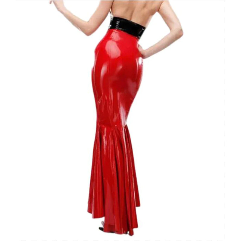 Sexy High Waist Latex Rubber Fishtail Skirts Front Split Slim Long Fetish