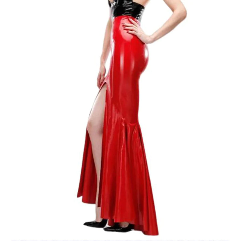 Sexy High Waist Latex Rubber Fishtail Skirts Front Split Slim Long Fetish