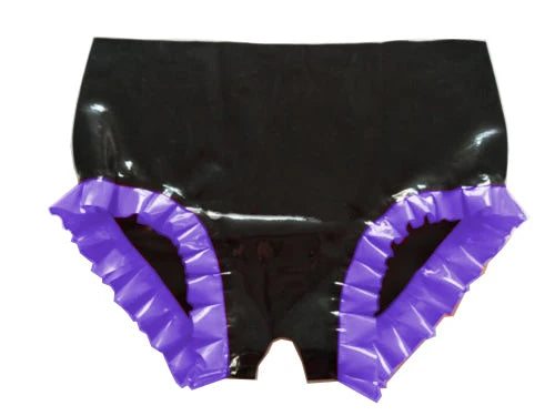 latex rubber Panties Unisex Maid Briefs Open Crotch Underwear Party Frilly Trim Crotchless Knicker Sexy Lingerie