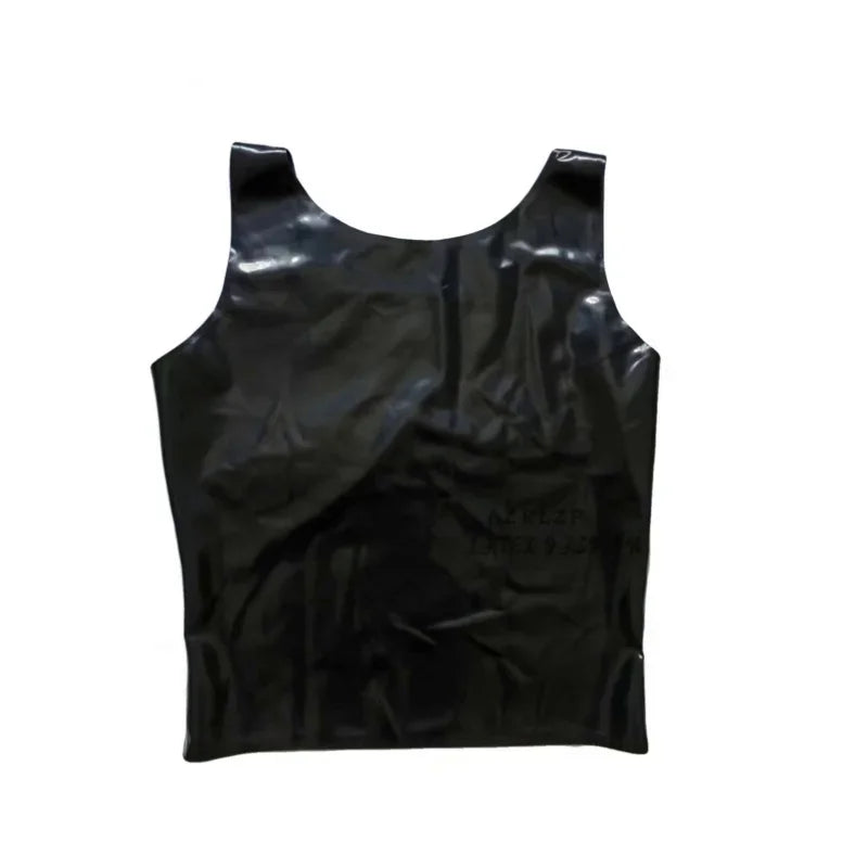 Black Latex Men Vest Top Classic Shirt Crew Neck Sleeveless Costume Male Tops Rubber O-Neck Vest