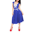 Latex-Gummikleid mit herzförmigem Ausschnitt, Schleife, tailliertem Oberteil, ausgestelltem Midi-Rock mit Gürtel und kurzen Ärmeln, A-Linien-Kleid